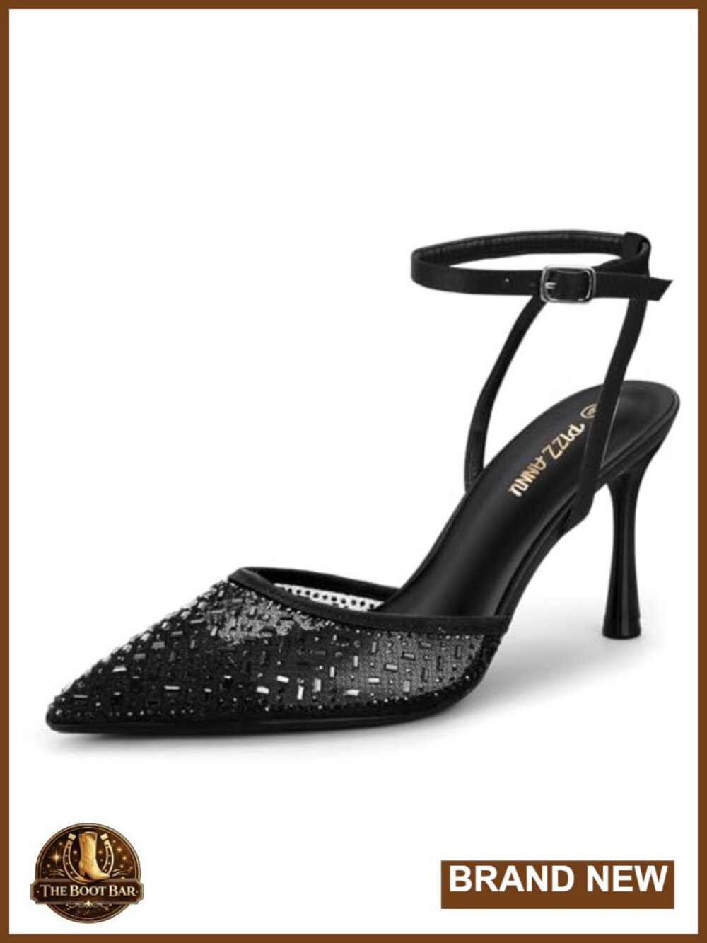 Women's Cienna Stiletto Heels Rhinestone Mesh Ankle Strap Dress Pumps